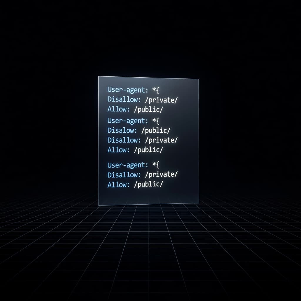 A radiant white document featuring clean, structured lines of abstract code floats within a deep, dark virtual environment. Soft, dramatic lighting enhances the high contrast between the text and background.