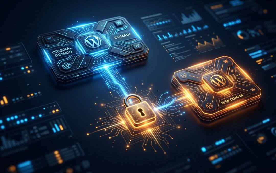 A glowing padlock connects two web nodes in a dark server interface.