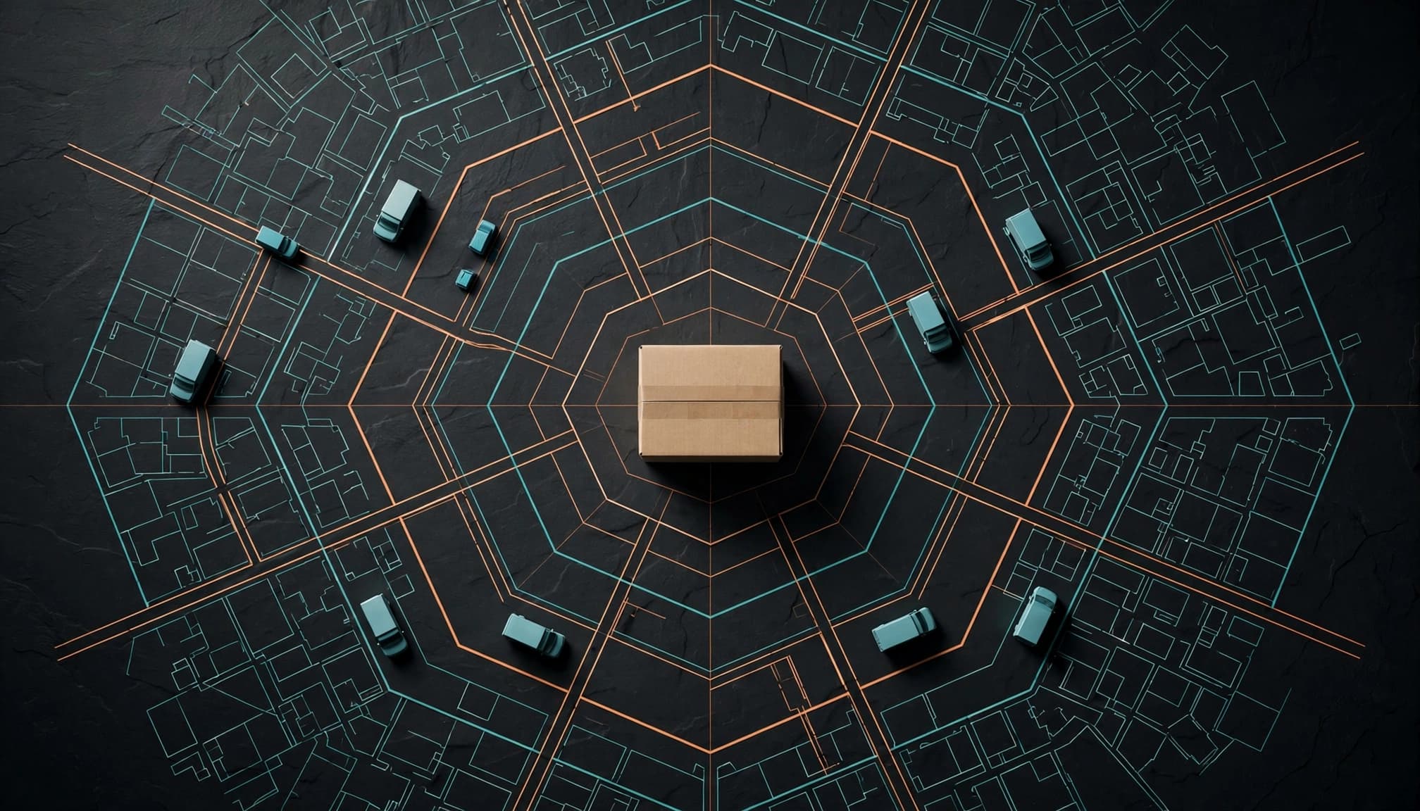 A parcel at the center of map zones connected by copper routes.
